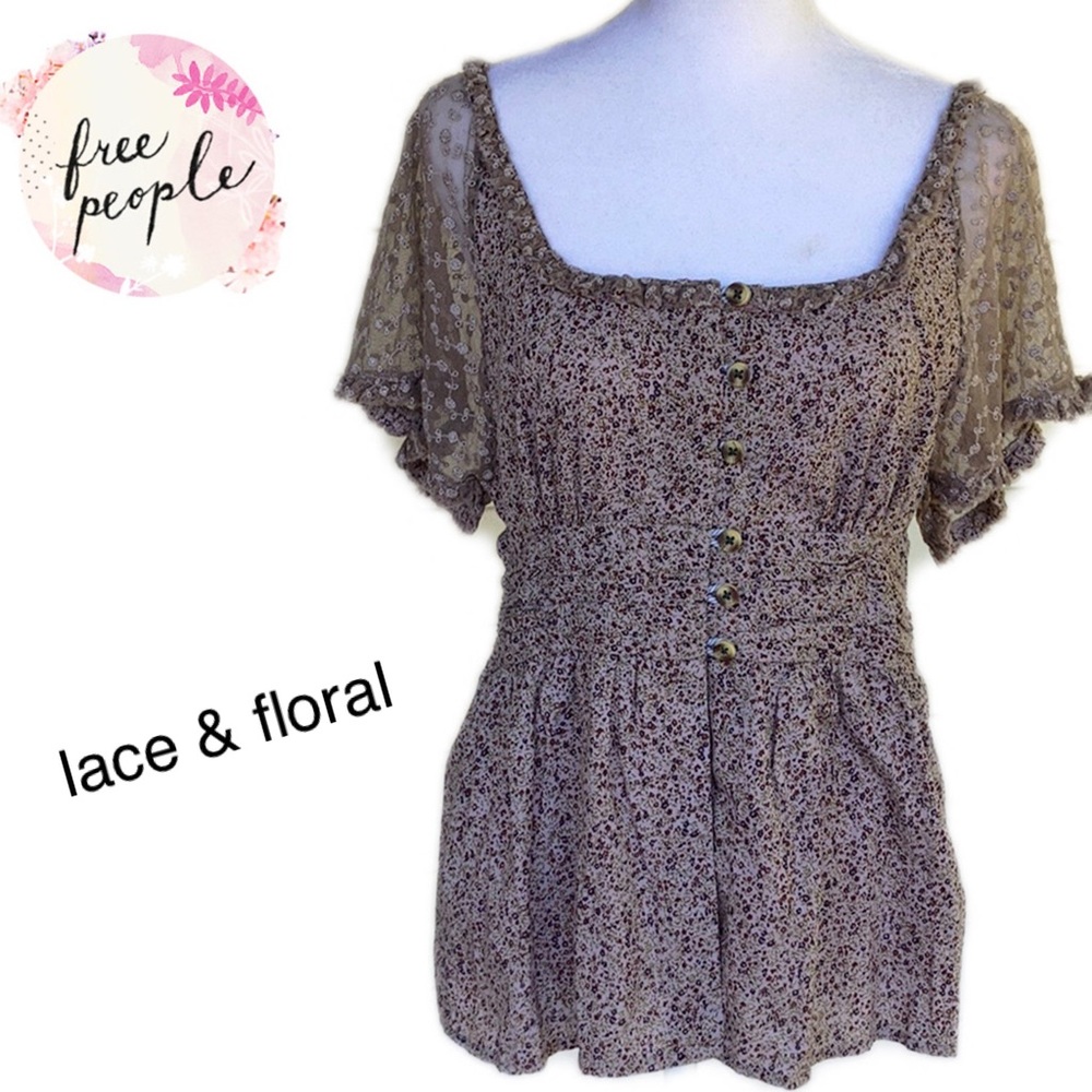 Free People womens Short Sleeved Lace & Floral Top sz XS
